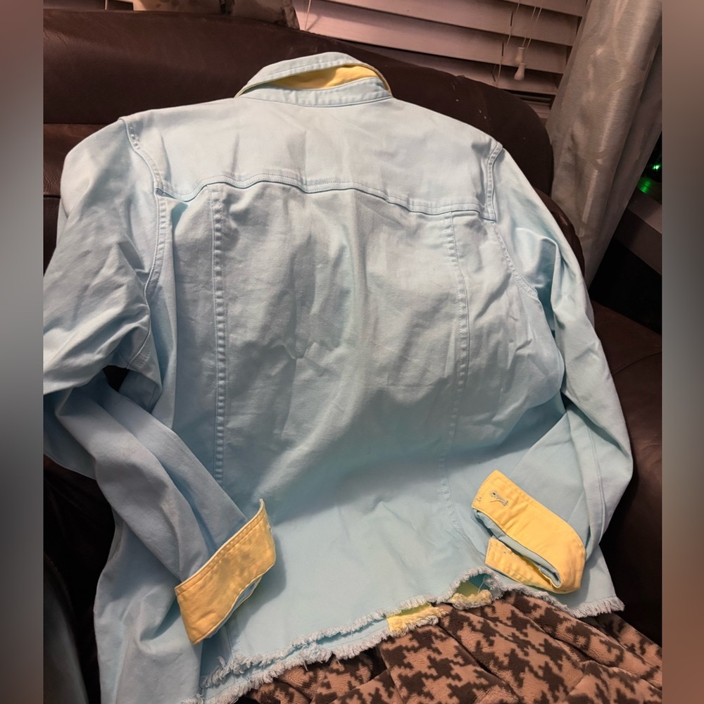 Quacker Factory Size XL Rhinestone Zip Front Jacket Light Blue Pockets - Picture 3 of 3